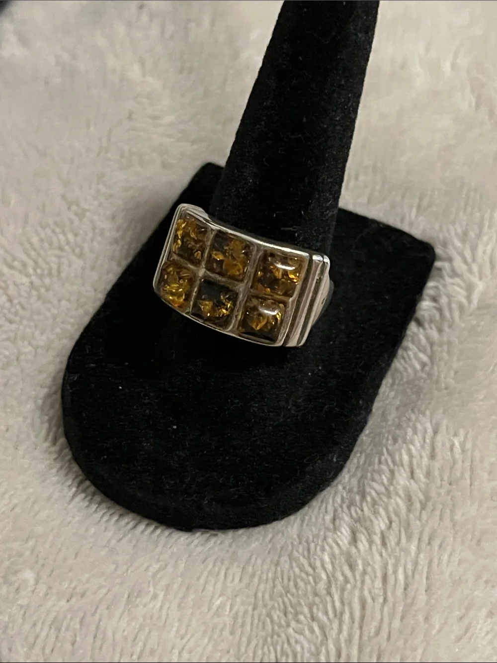 Vintage Poland 925 Silver 925 Amber Grid Ring - Unisex